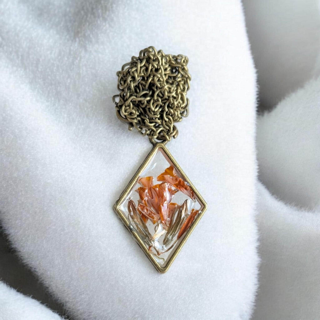 Brass Orange Pendant - Lightweight Necklace - Epoxy Resin Jewelry - Earth Tone Jewelry __etsy:8090662022