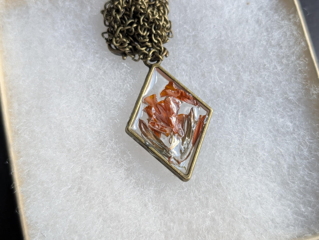 Brass Orange Pendant - Lightweight Necklace - Epoxy Resin Jewelry - Earth Tone Jewelry __etsy:8090571352