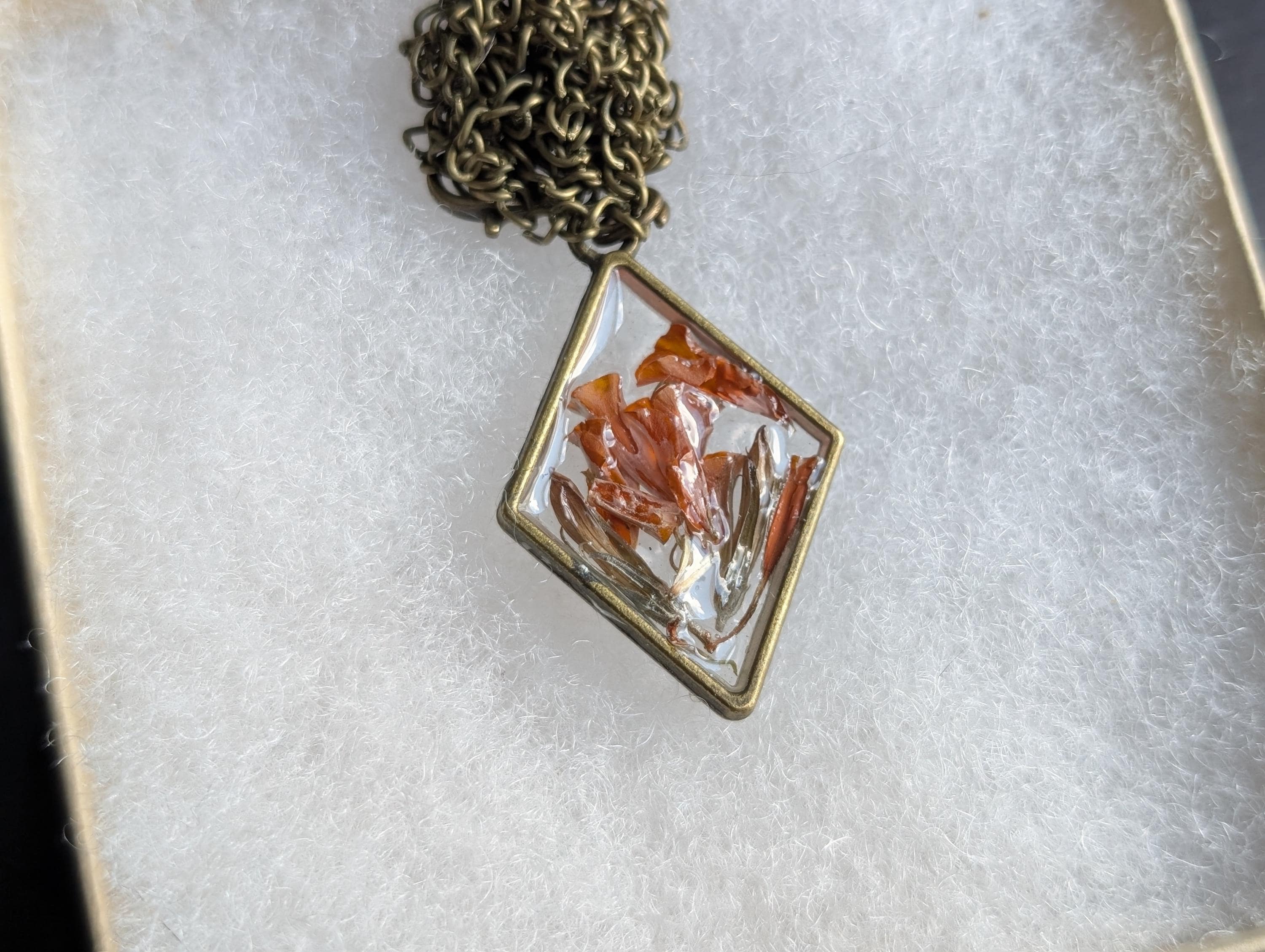Brass Orange Pendant - Lightweight Necklace - Epoxy Resin Jewelry - Earth Tone Jewelry __etsy:8090571352