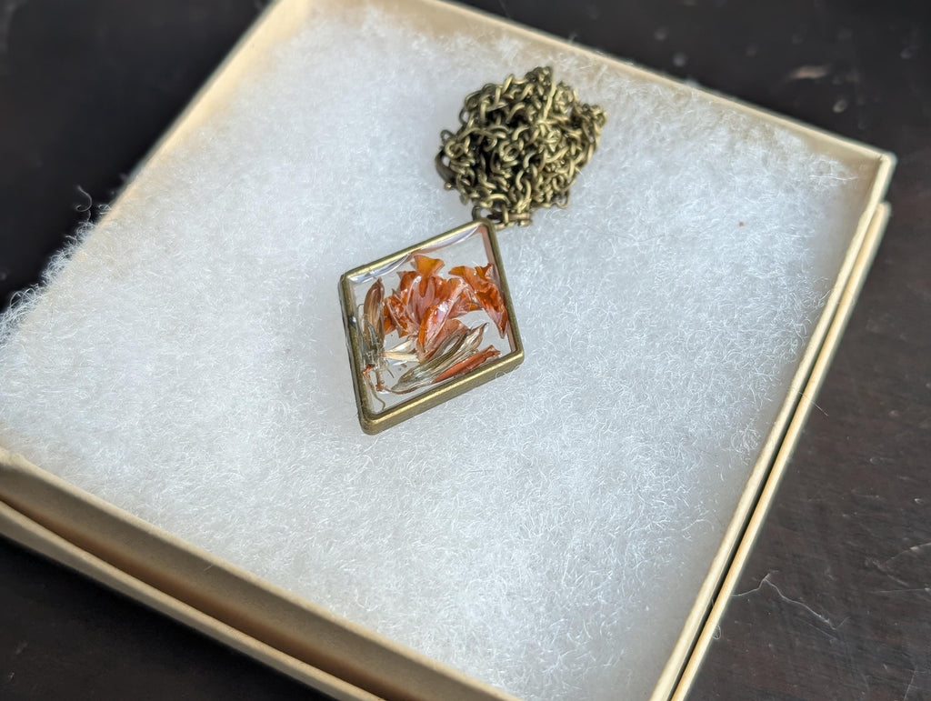 Brass Orange Pendant - Lightweight Necklace - Epoxy Resin Jewelry - Earth Tone Jewelry __etsy:8090568500
