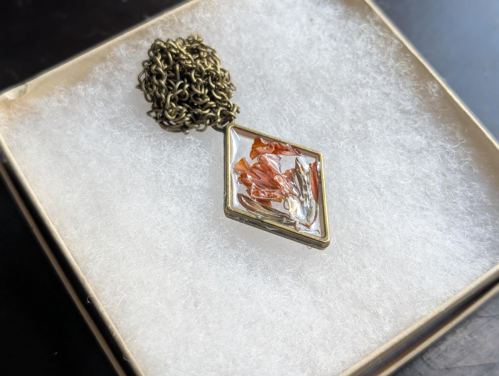 Brass Orange Pendant - Lightweight Necklace - Epoxy Resin Jewelry - Earth Tone Jewelry __etsy:8090568786