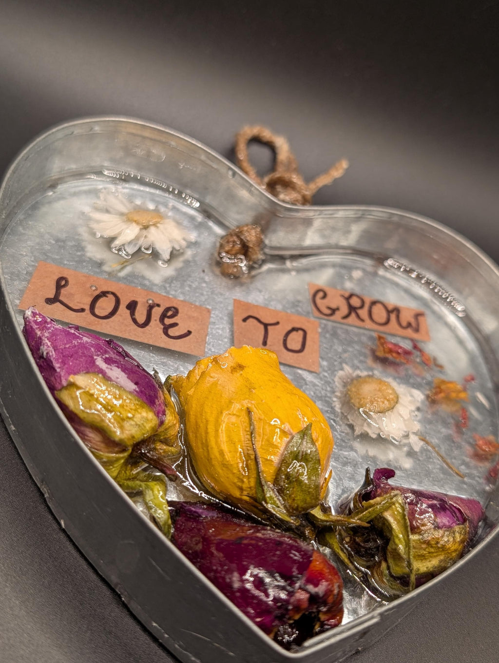 Love and Growth Real Flower Decor - Upcycling Art - Gardening Gift