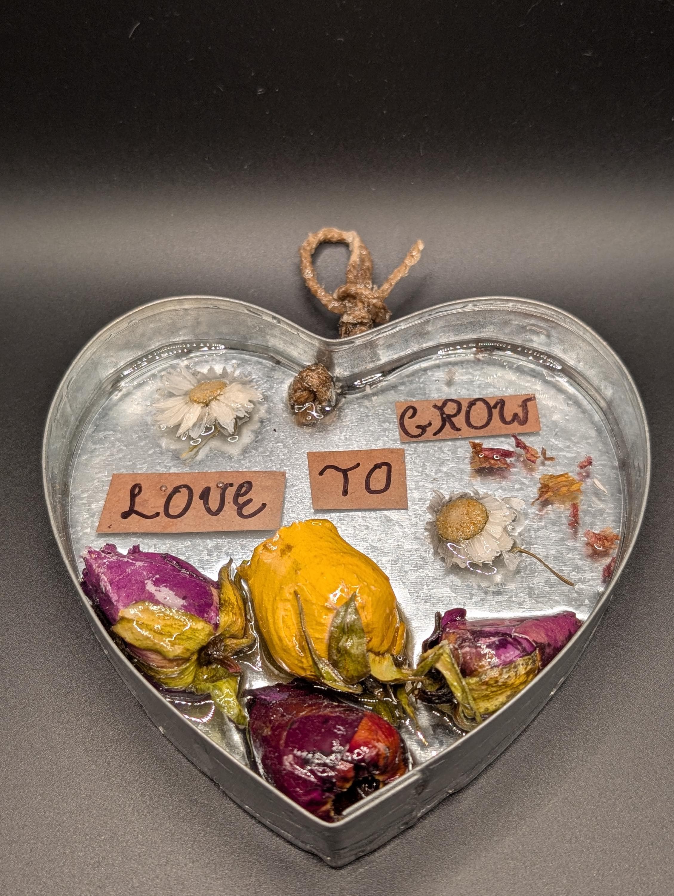 Love and Growth Real Flower Decor - Upcycling Art - Gardening Gift
