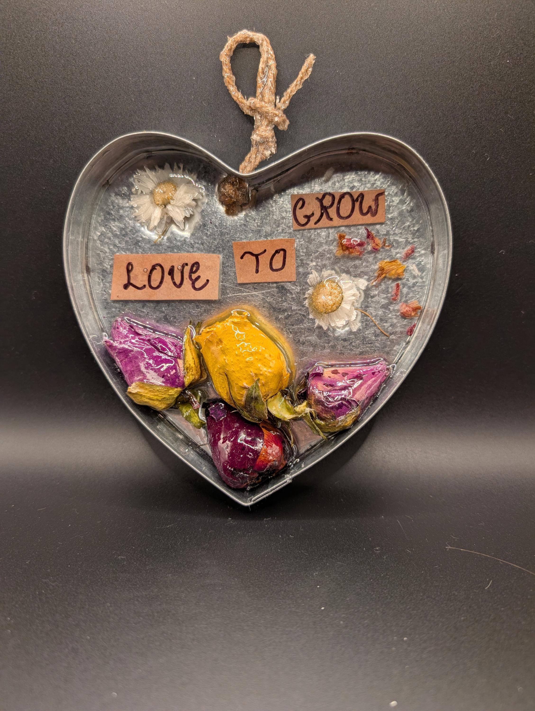 Love and Growth Real Flower Decor - Upcycling Art - Gardening Gift