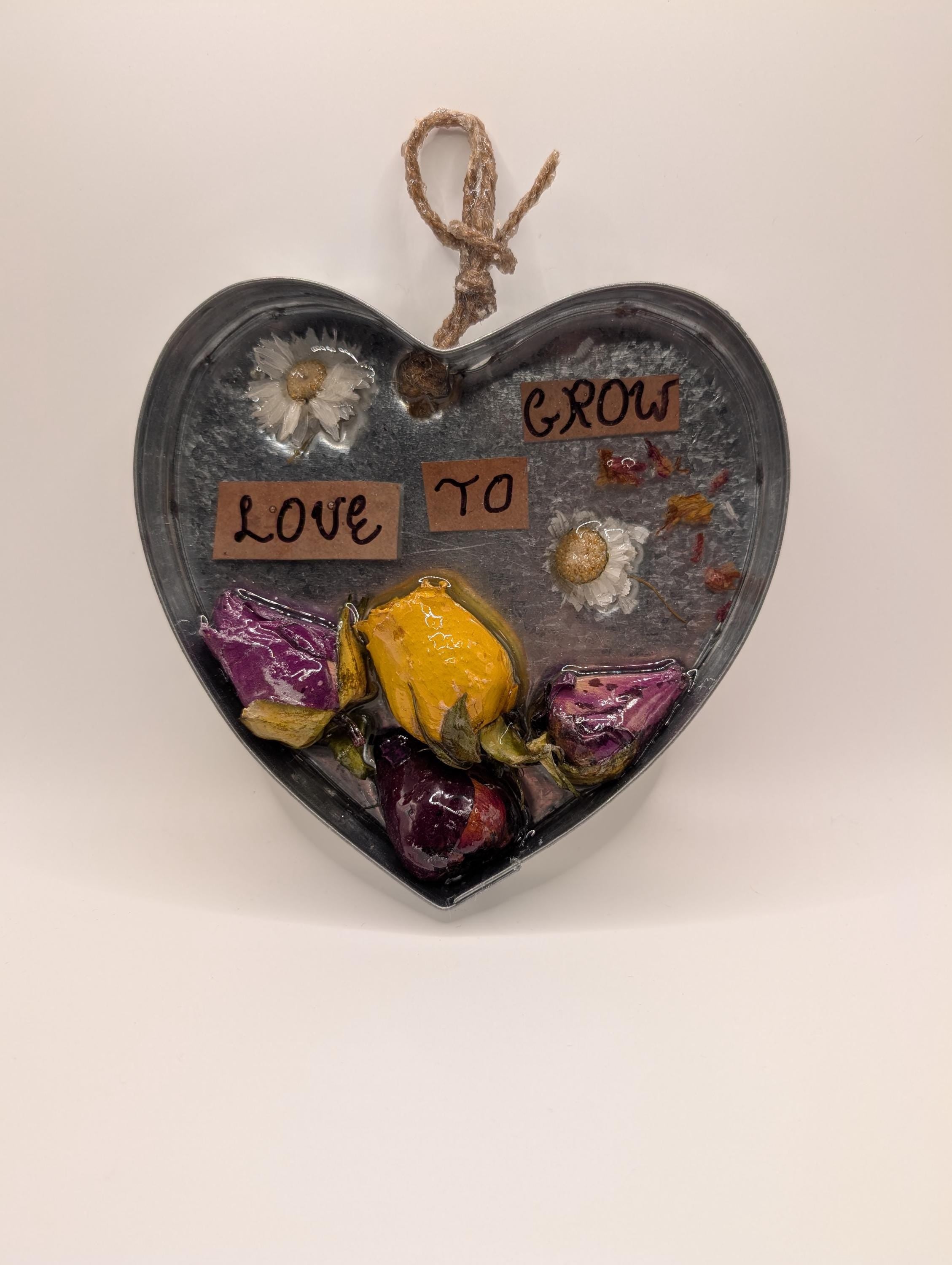 Love and Growth Real Flower Decor - Upcycling Art - Gardening Gift