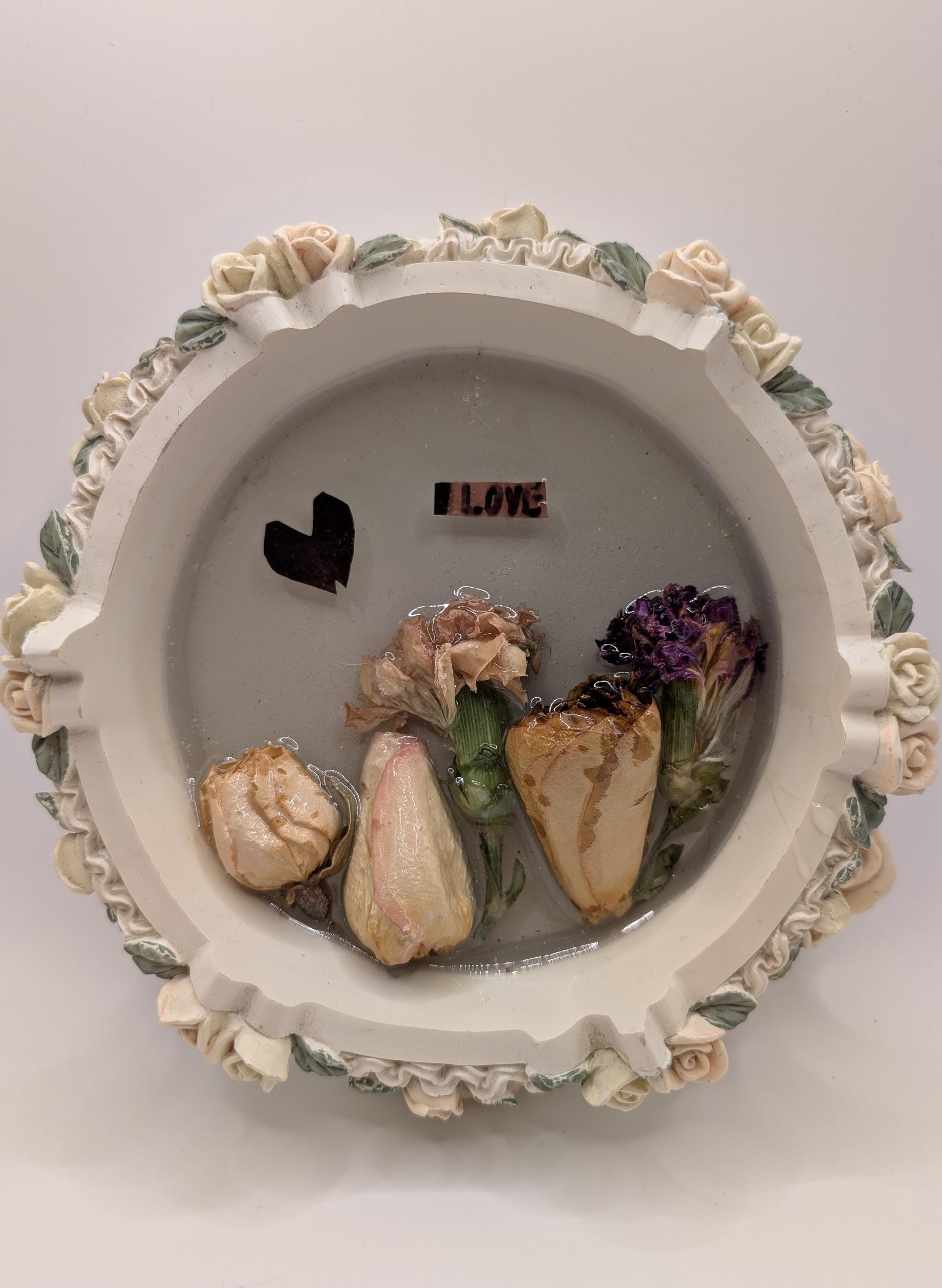Repurposed Dried Flower Art - Upcycled Round Wall Hanging