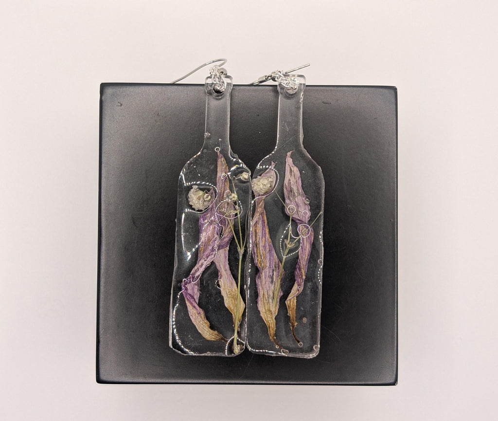 Purple Flower in a Bottle Earrings - Dried Flower Jewelry __etsy:6914908310