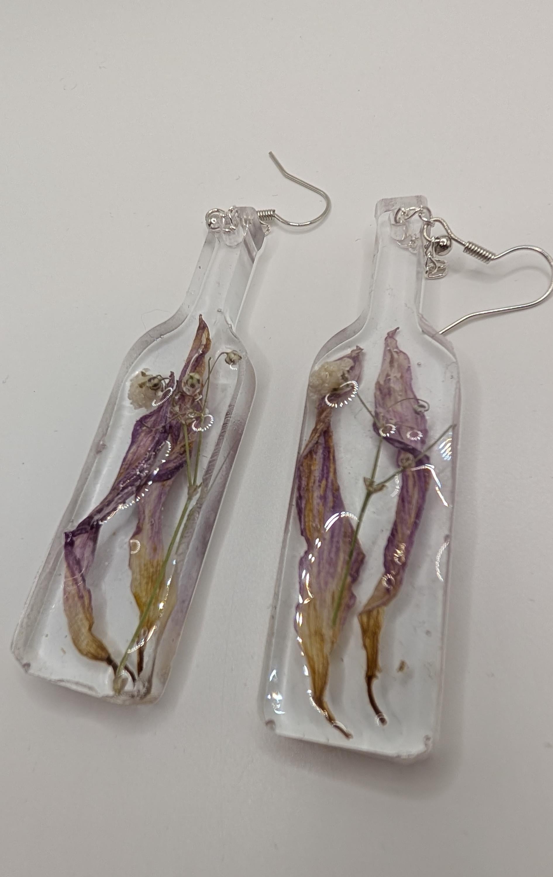 Purple Flower in a Bottle Earrings - Dried Flower Jewelry __etsy:6962880251