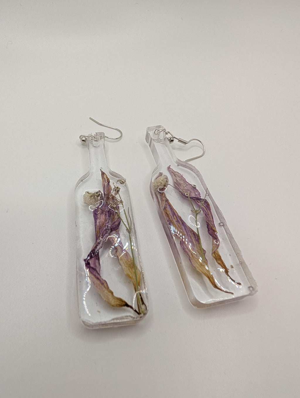 Purple Flower in a Bottle Earrings - Dried Flower Jewelry __etsy:6962880293