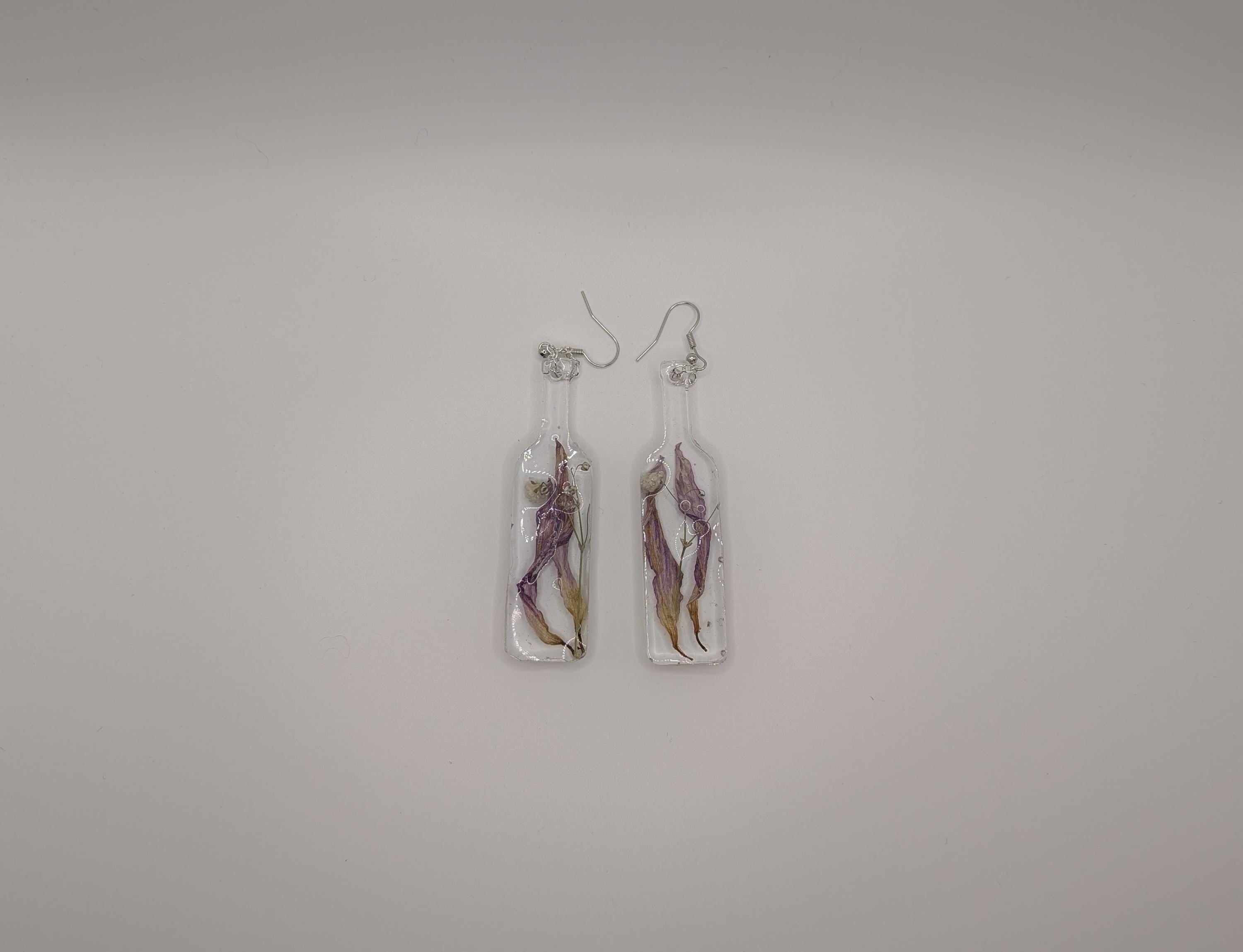 Purple Flower in a Bottle Earrings - Dried Flower Jewelry __etsy:6962880381