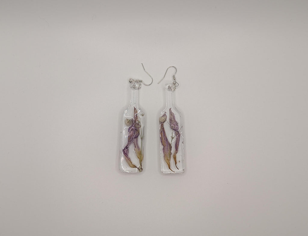 Purple Flower in a Bottle Earrings - Dried Flower Jewelry __etsy:6962880383