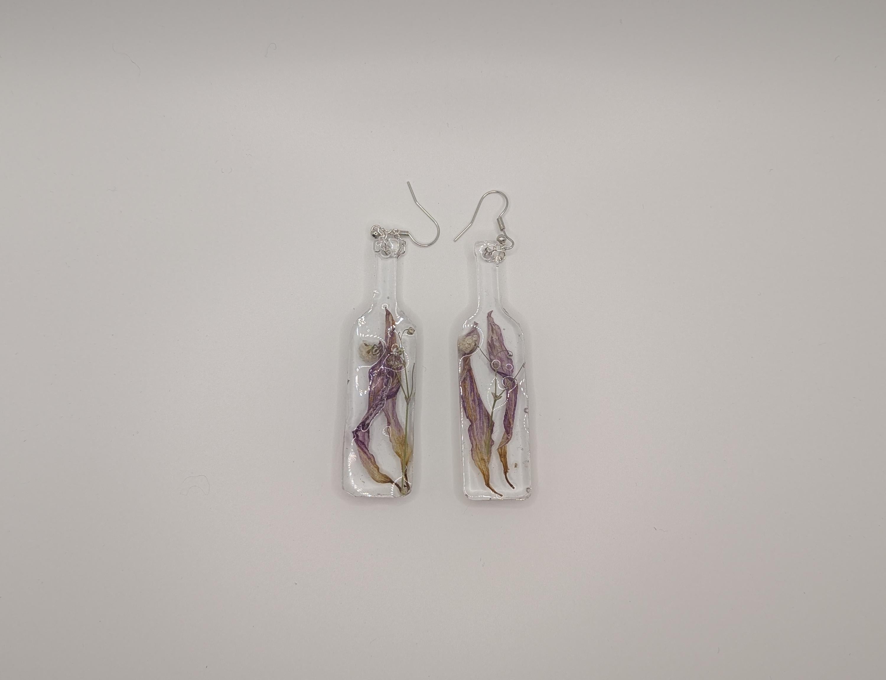 Purple Flower in a Bottle Earrings - Dried Flower Jewelry __etsy:6962880383