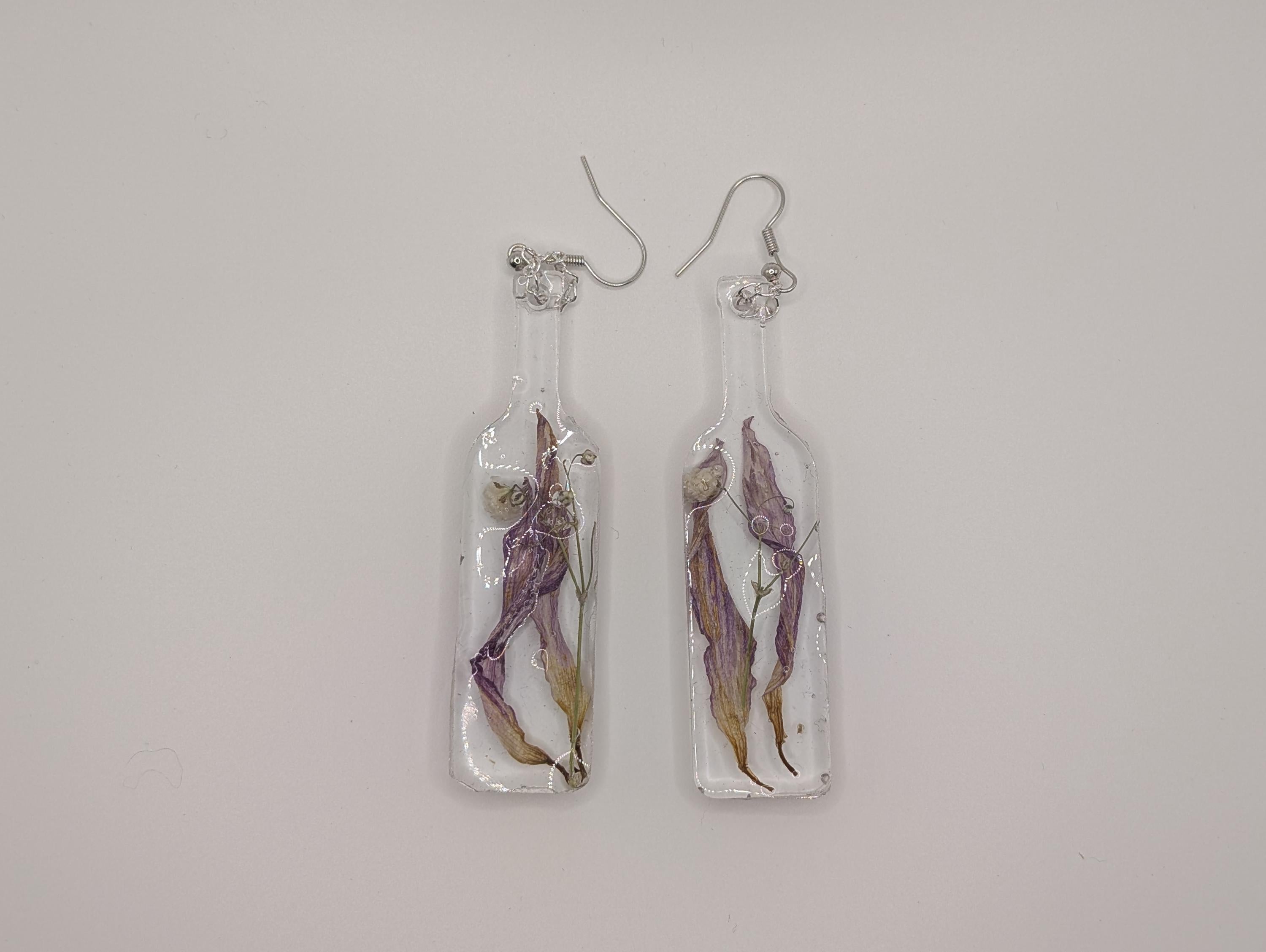 Purple Flower in a Bottle Earrings - Dried Flower Jewelry __etsy:6962880415