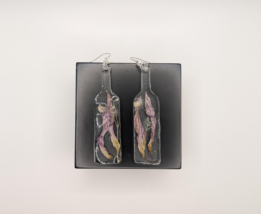 Purple Flower in a Bottle Earrings - Dried Flower Jewelry __etsy:6962930801