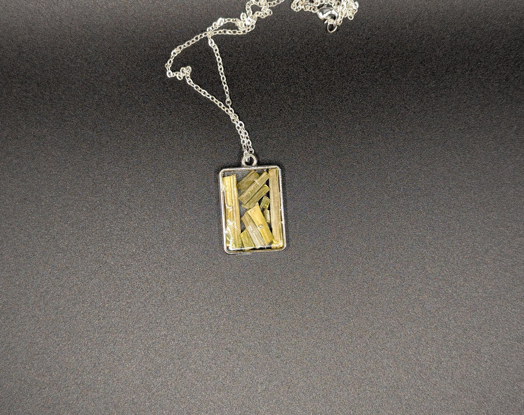Plant Stem Botanical Light Green Necklace - Rectangular Pendant - Dried Flower Jewelry
