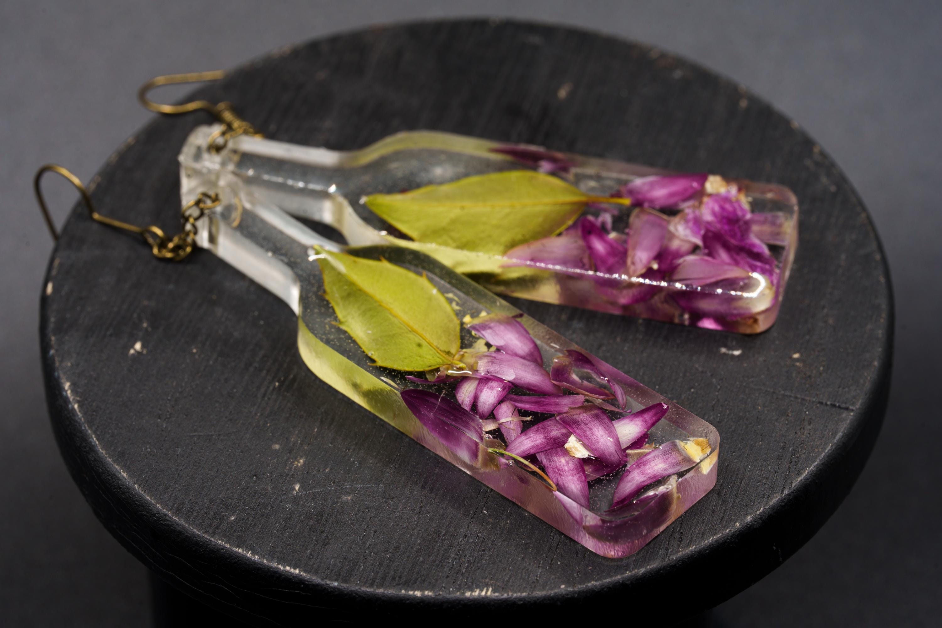 Real Leaf Bottle Earrings - Plant Jewelry - Long Earrings __etsy:7670359404