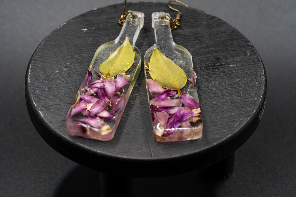 Real Leaf Bottle Earrings - Plant Jewelry - Long Earrings __etsy:7670388796