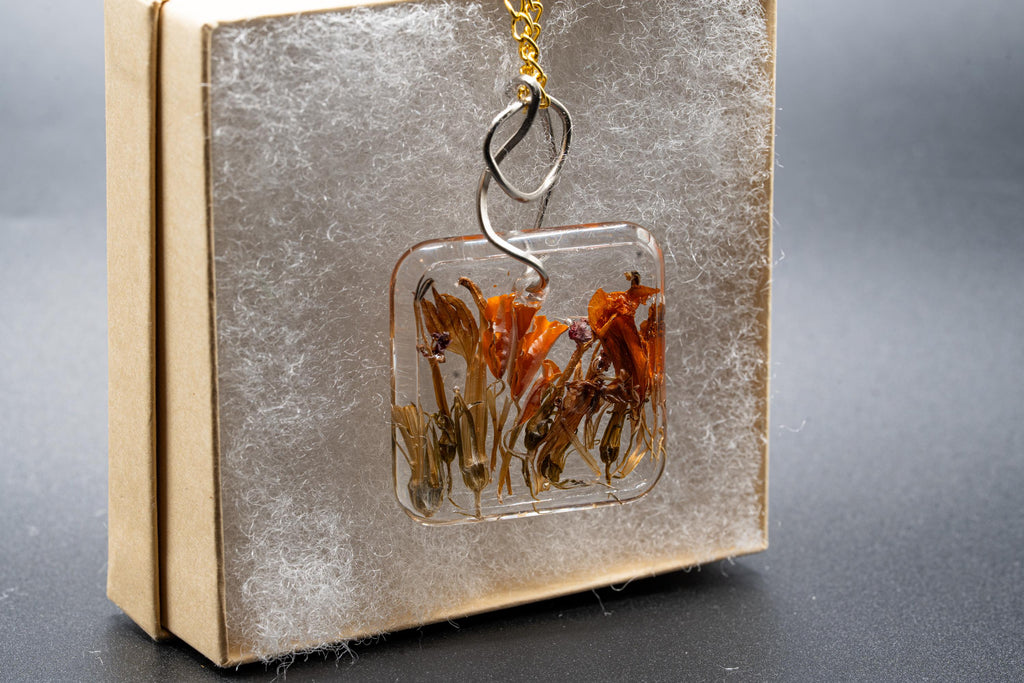 Dried Flower Jewelry - Orange Pendant __etsy:7670414484