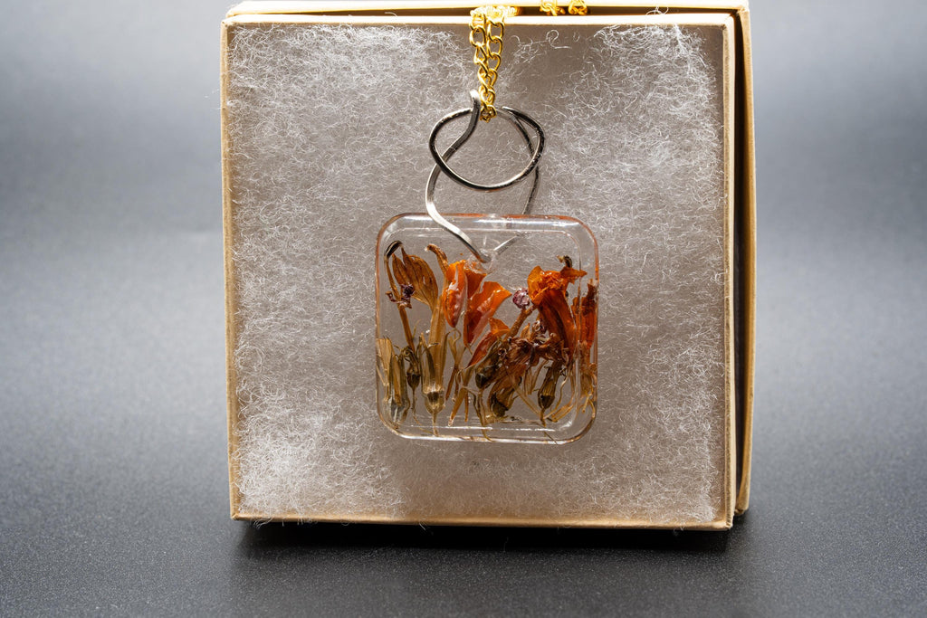 Dried Flower Jewelry - Orange Pendant __etsy:7670415400