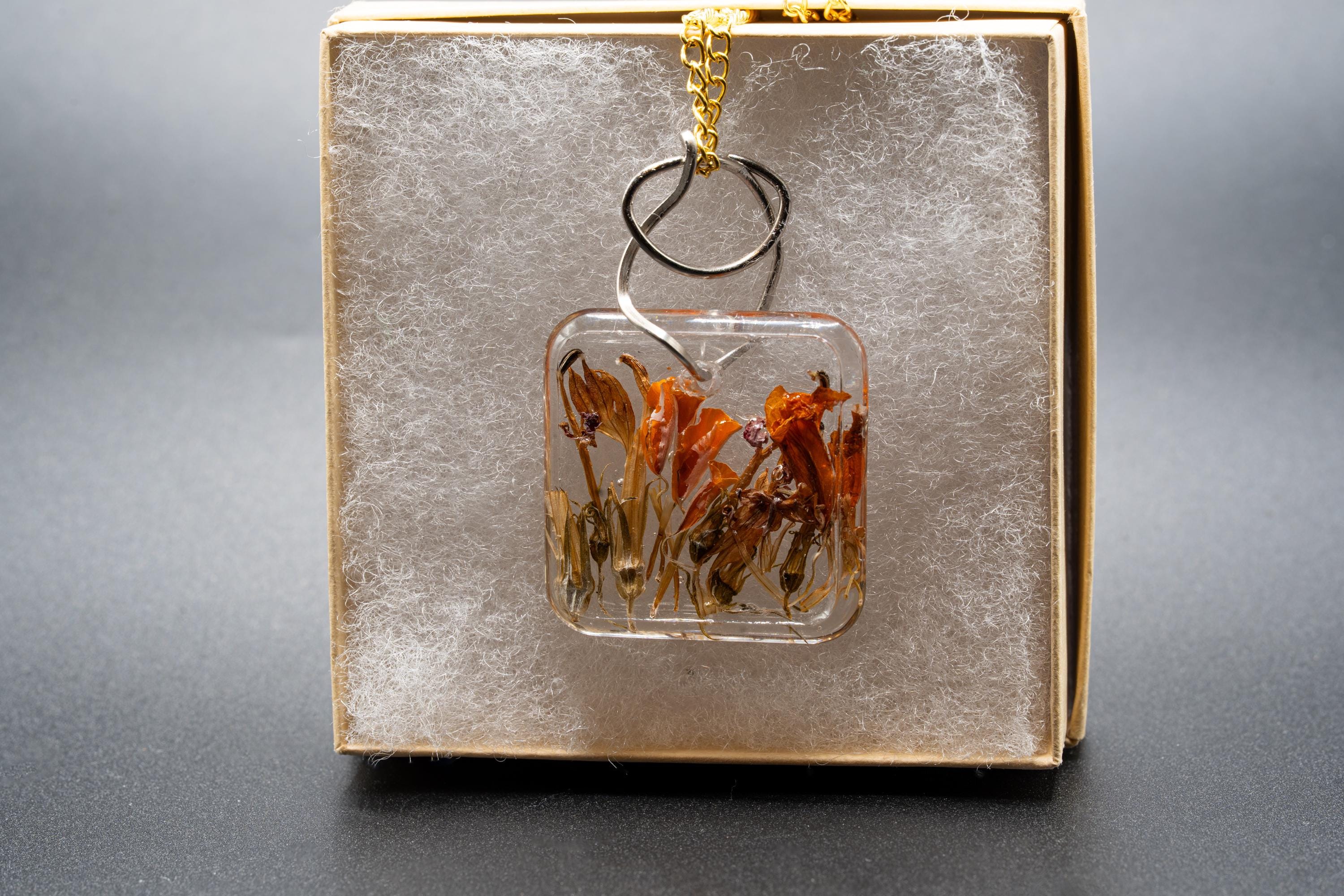 Dried Flower Jewelry - Orange Pendant __etsy:7670415400