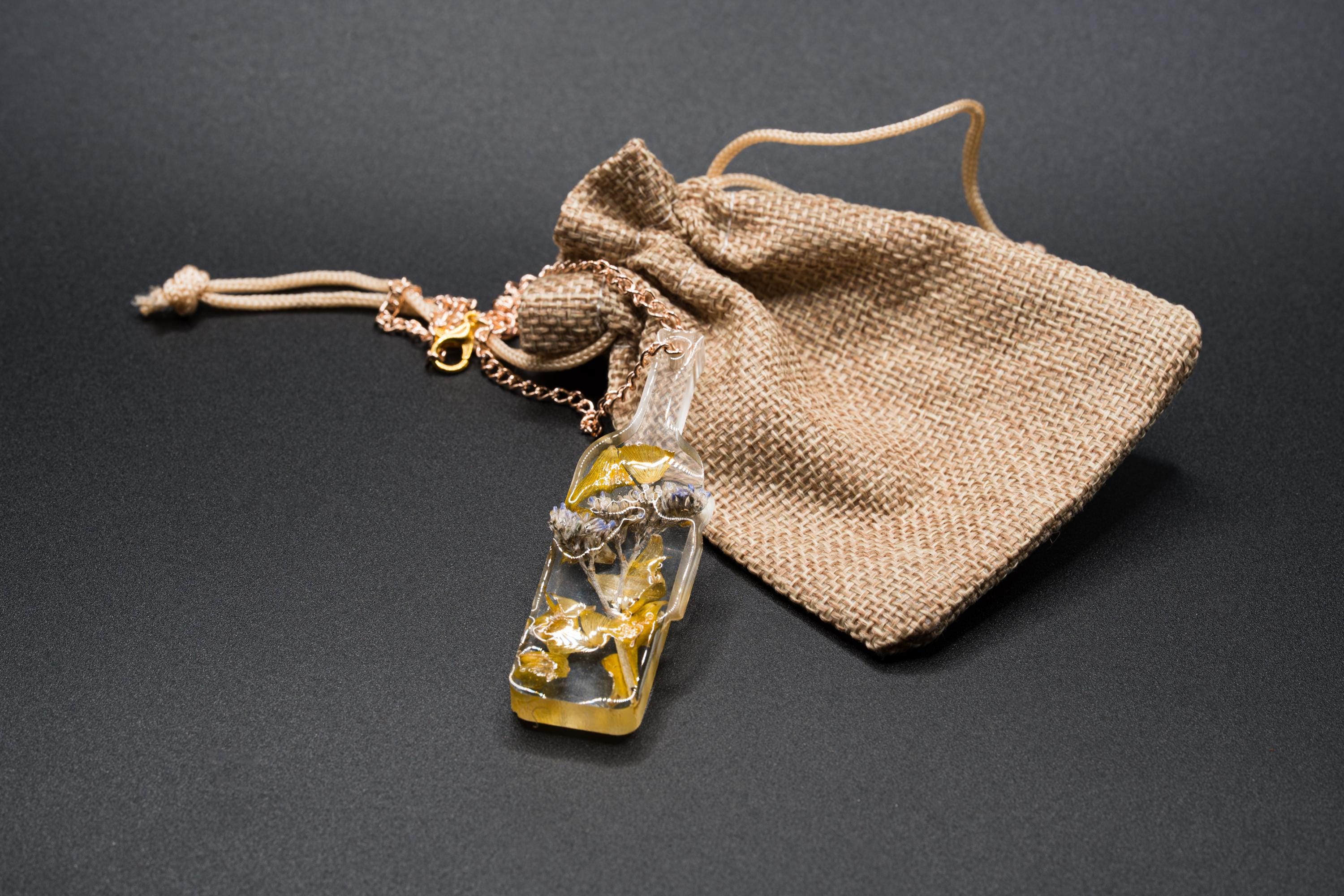 Bottle Necklace - Dried Flower Pendant - Lightweight Resin Jewelry __etsy:7718216819