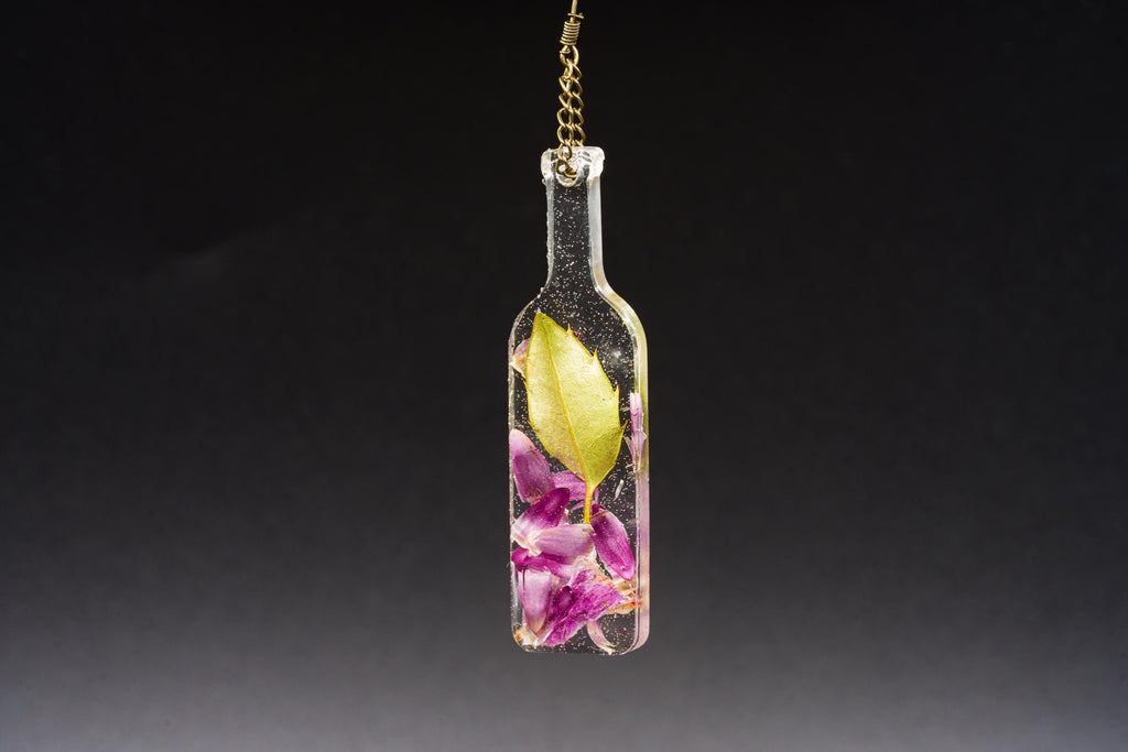 Real Leaf Bottle Earrings - Plant Jewelry - Long Earrings __etsy:7718308007