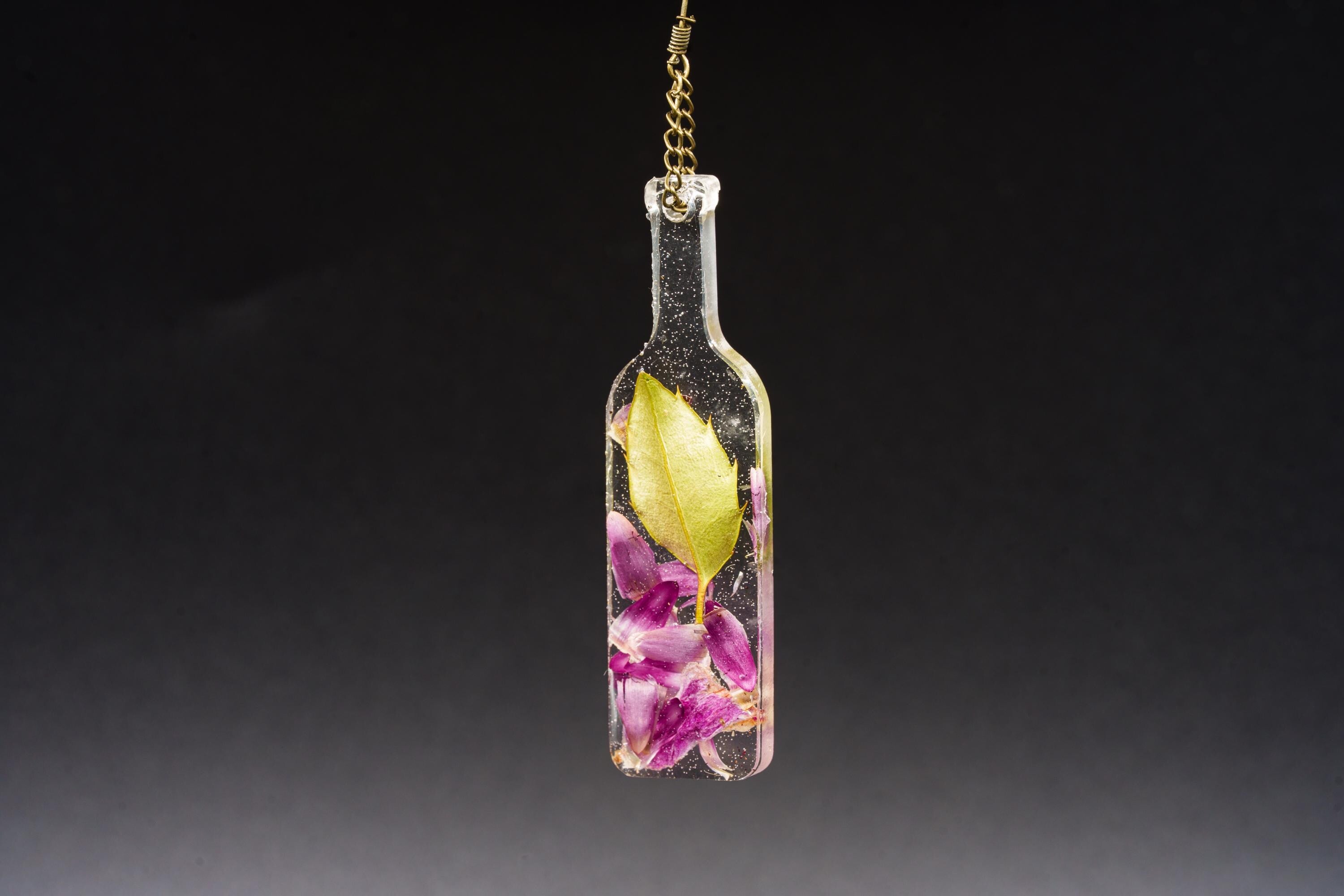 Real Leaf Bottle Earrings - Plant Jewelry - Long Earrings __etsy:7718308007