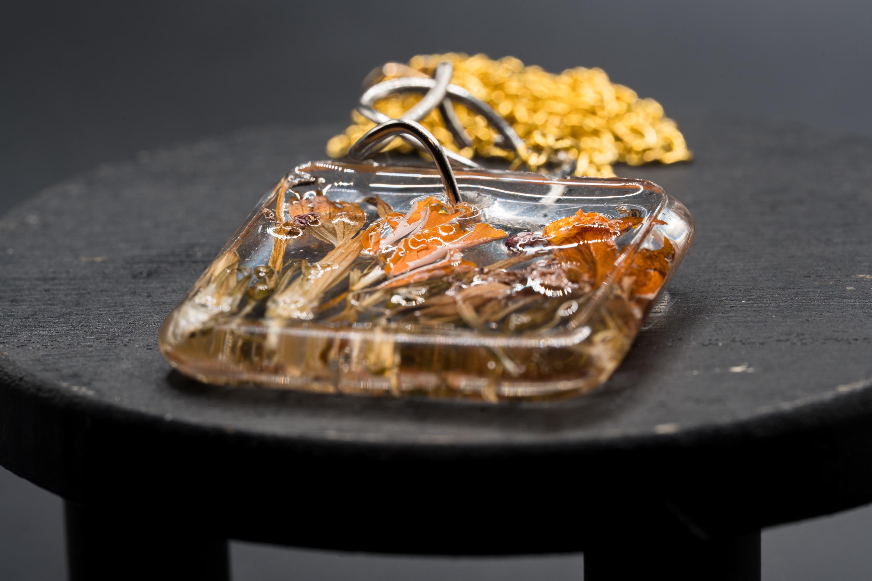 Dried Flower Jewelry - Orange Pendant __etsy:7718371757