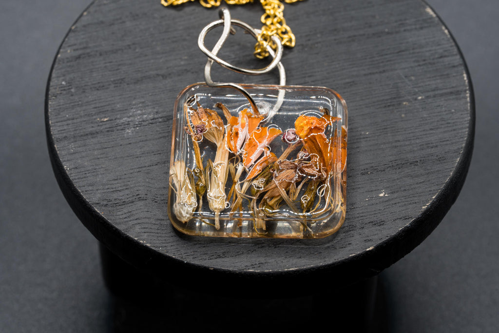 Dried Flower Jewelry - Orange Pendant __etsy:7718371763