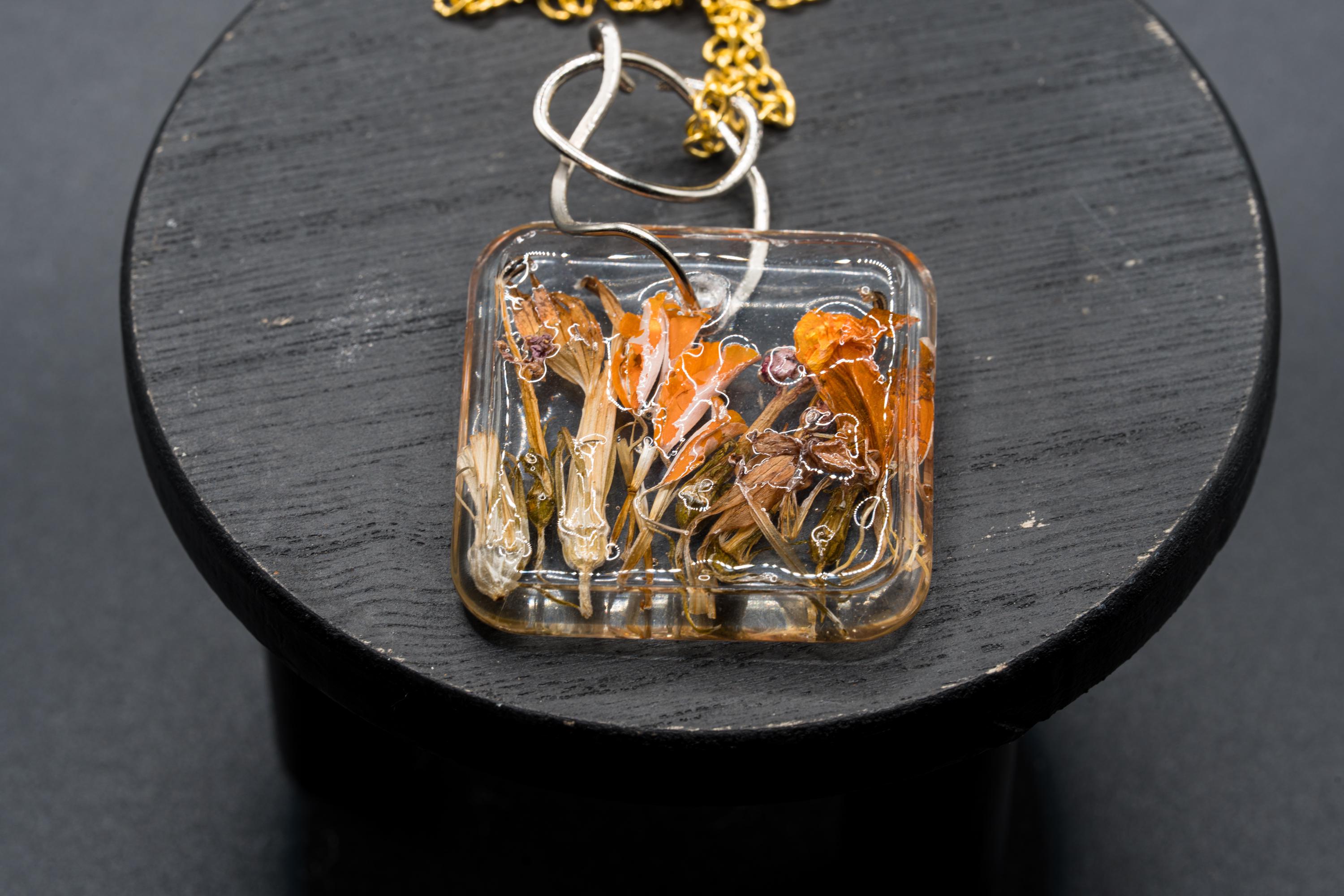 Dried Flower Jewelry - Orange Pendant __etsy:7718371763