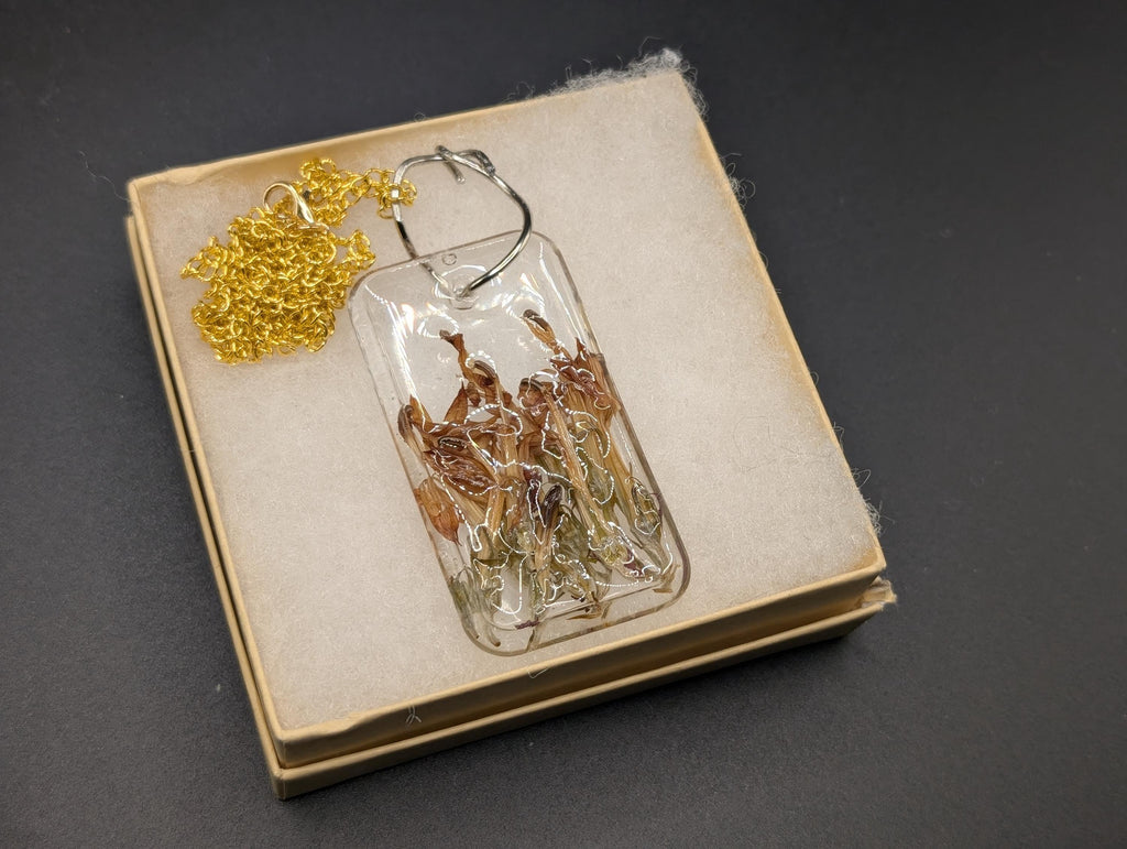 Earth Tone Rectangular Pendant - Long Necklace -  Dried Flower Jewelry __etsy:7764310452