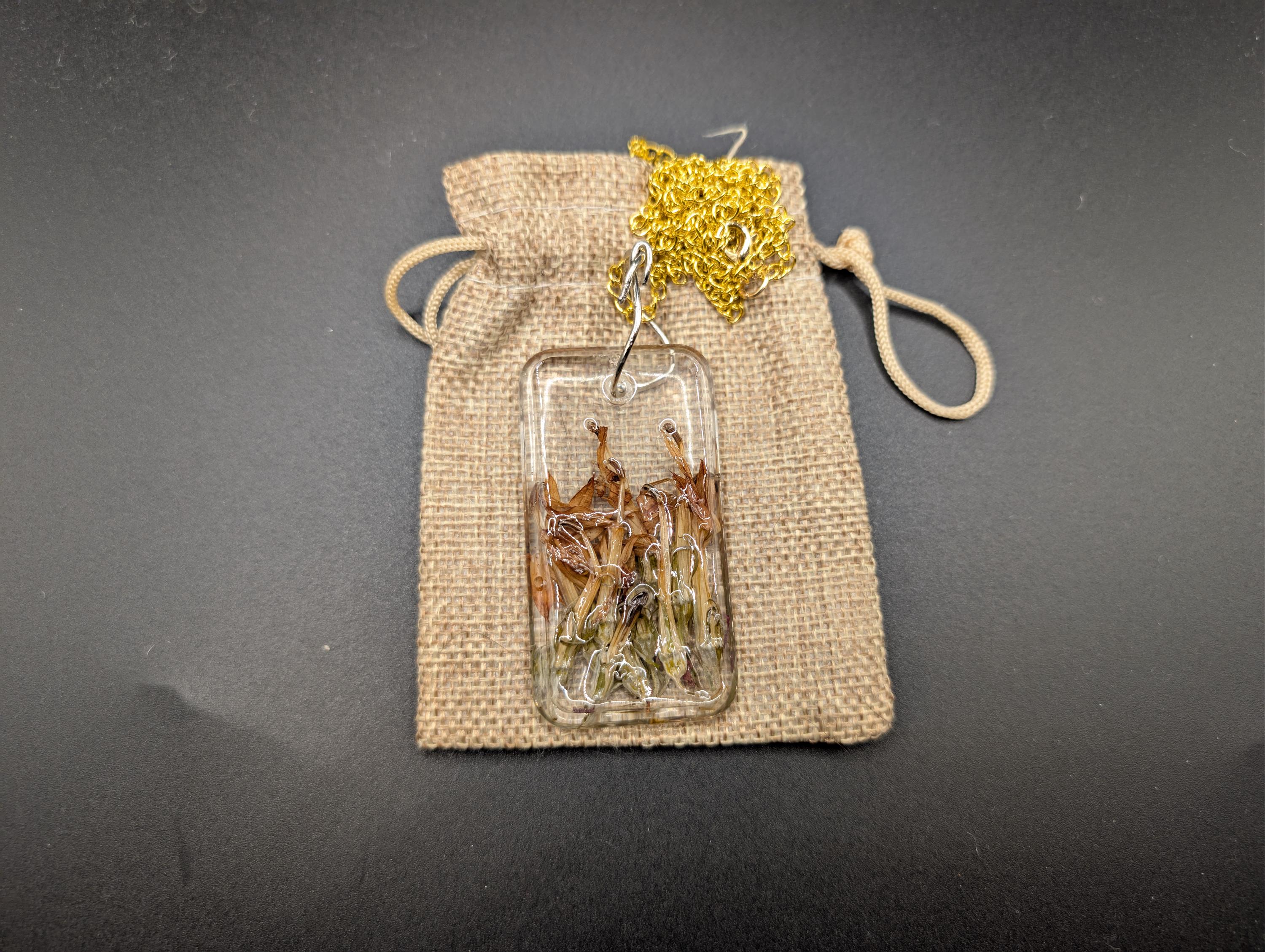 Earth Tone Rectangular Pendant - Long Necklace -  Dried Flower Jewelry __etsy:7764310530