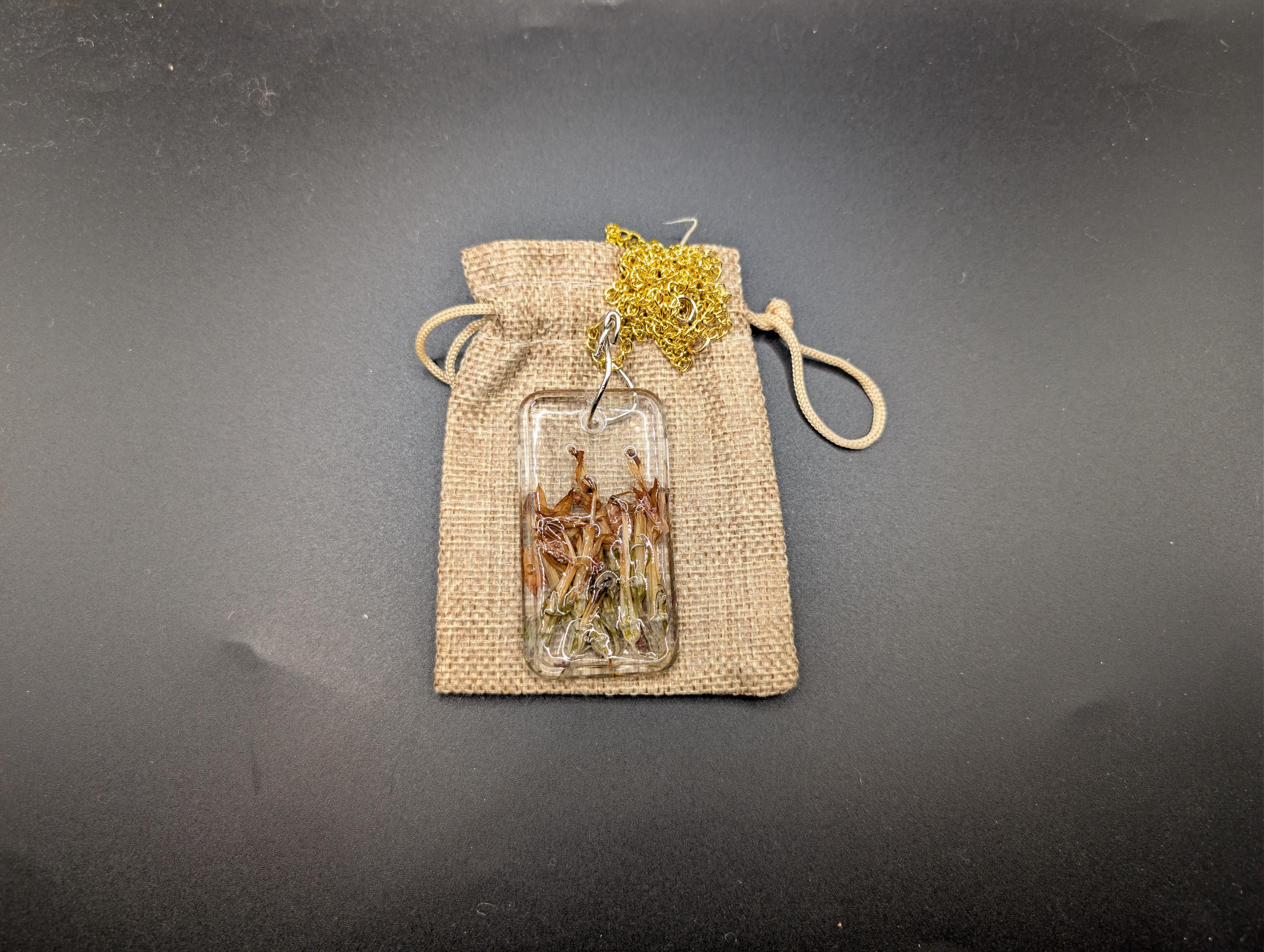 Earth Tone Rectangular Pendant - Long Necklace -  Dried Flower Jewelry __etsy:7764310556