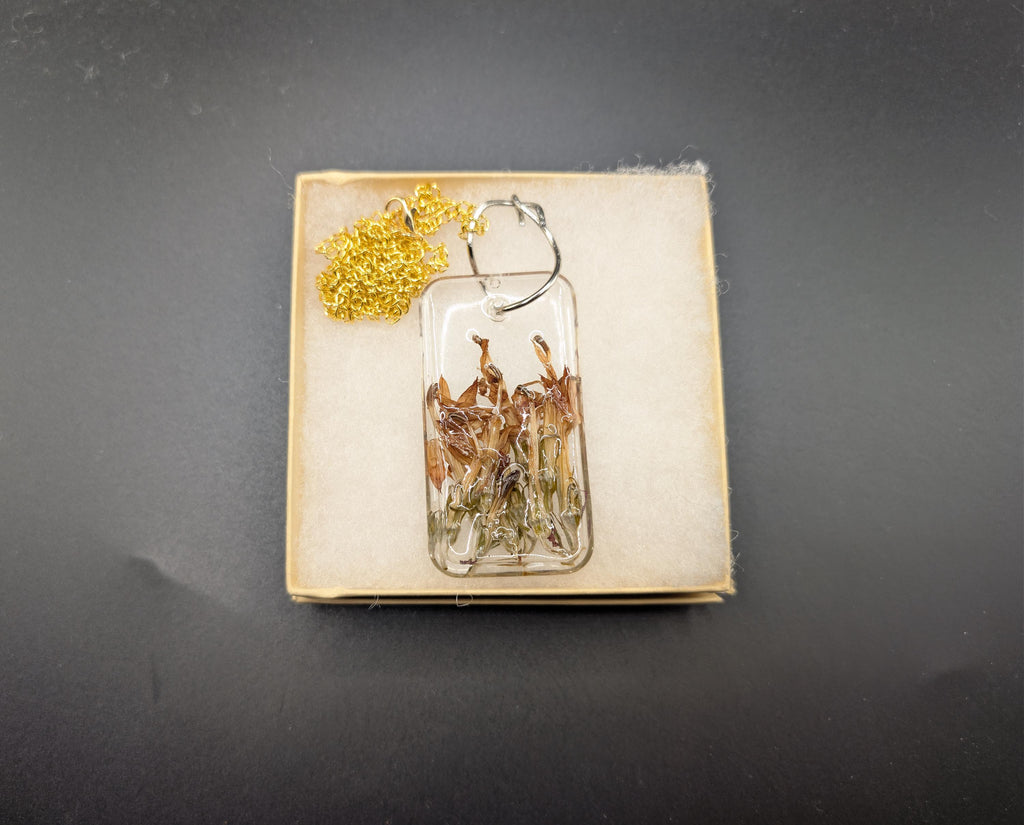 Earth Tone Rectangular Pendant - Long Necklace -  Dried Flower Jewelry __etsy:7764310600