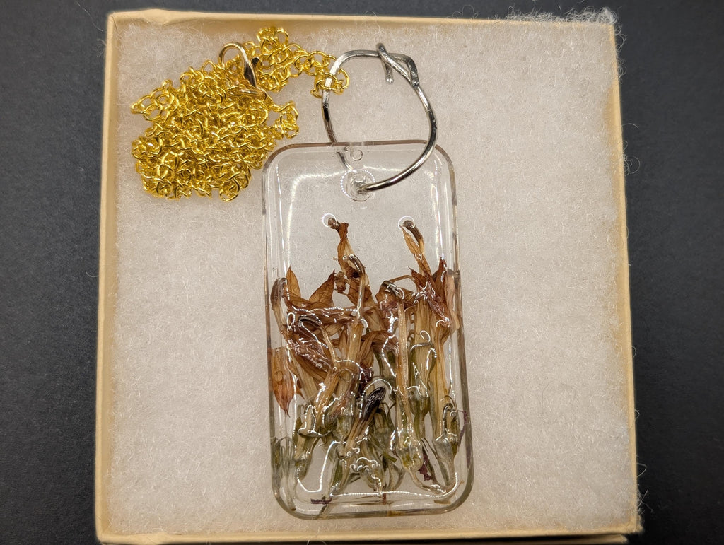 Earth Tone Rectangular Pendant - Long Necklace -  Dried Flower Jewelry __etsy:7764328428