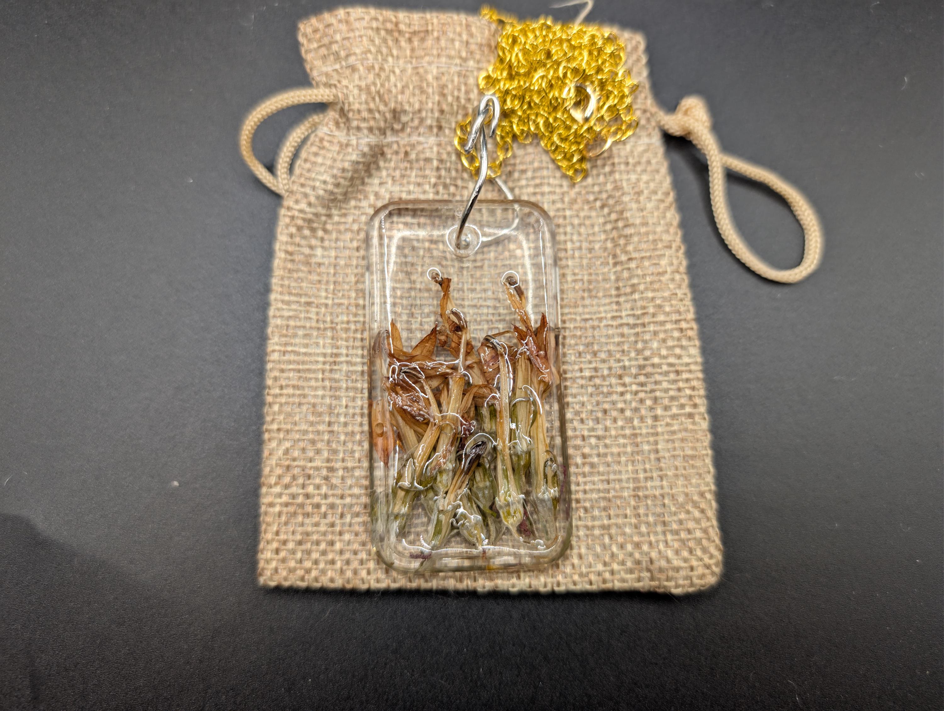 Earth Tone Rectangular Pendant - Long Necklace -  Dried Flower Jewelry __etsy:7812257819