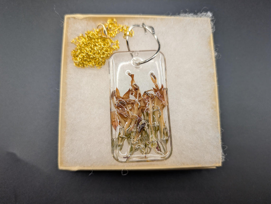 Earth Tone Rectangular Pendant - Long Necklace -  Dried Flower Jewelry __etsy:7812276285
