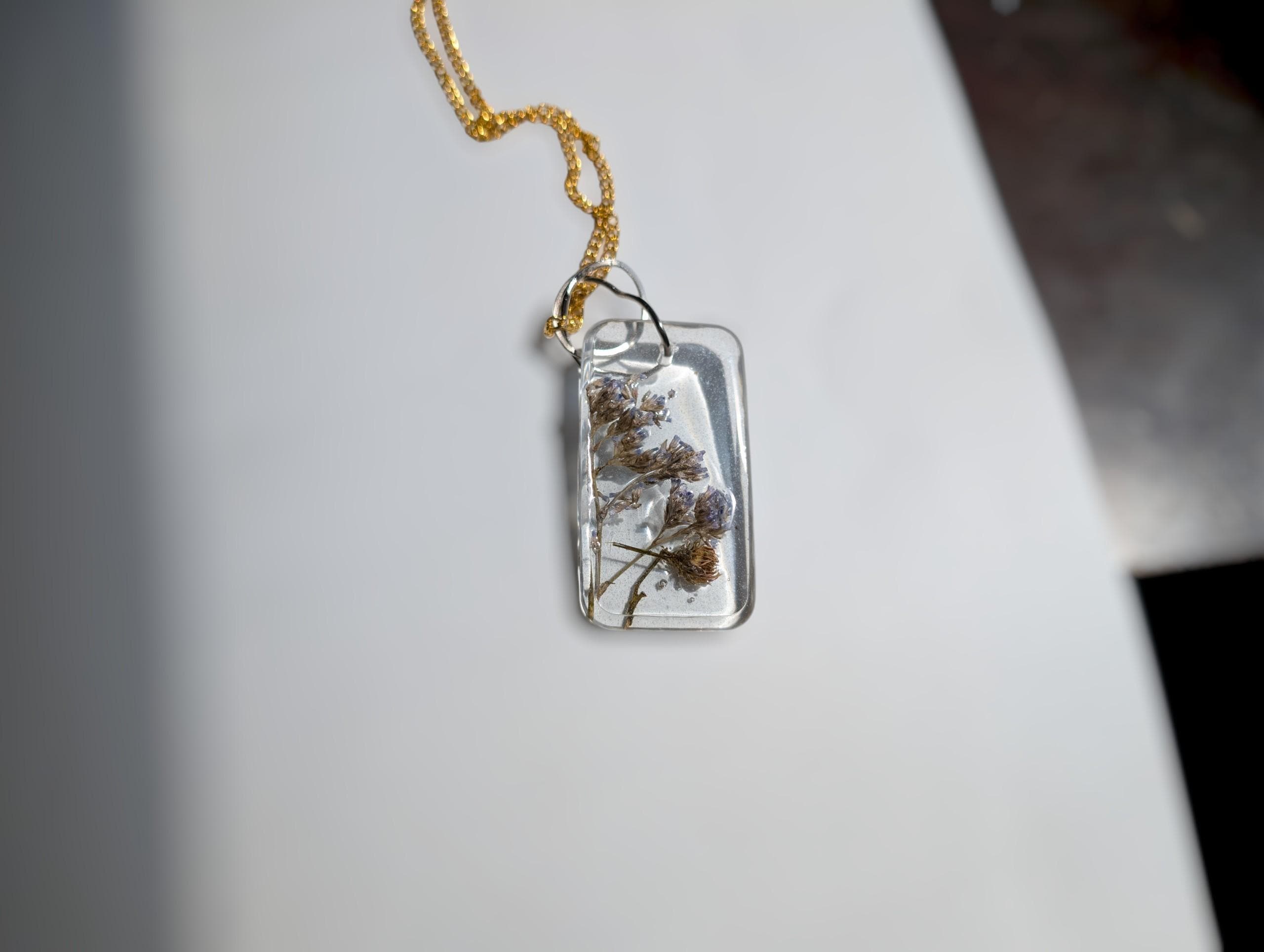 Real Flower Jewelry - Rectangular Pendant - Long Flower Necklace