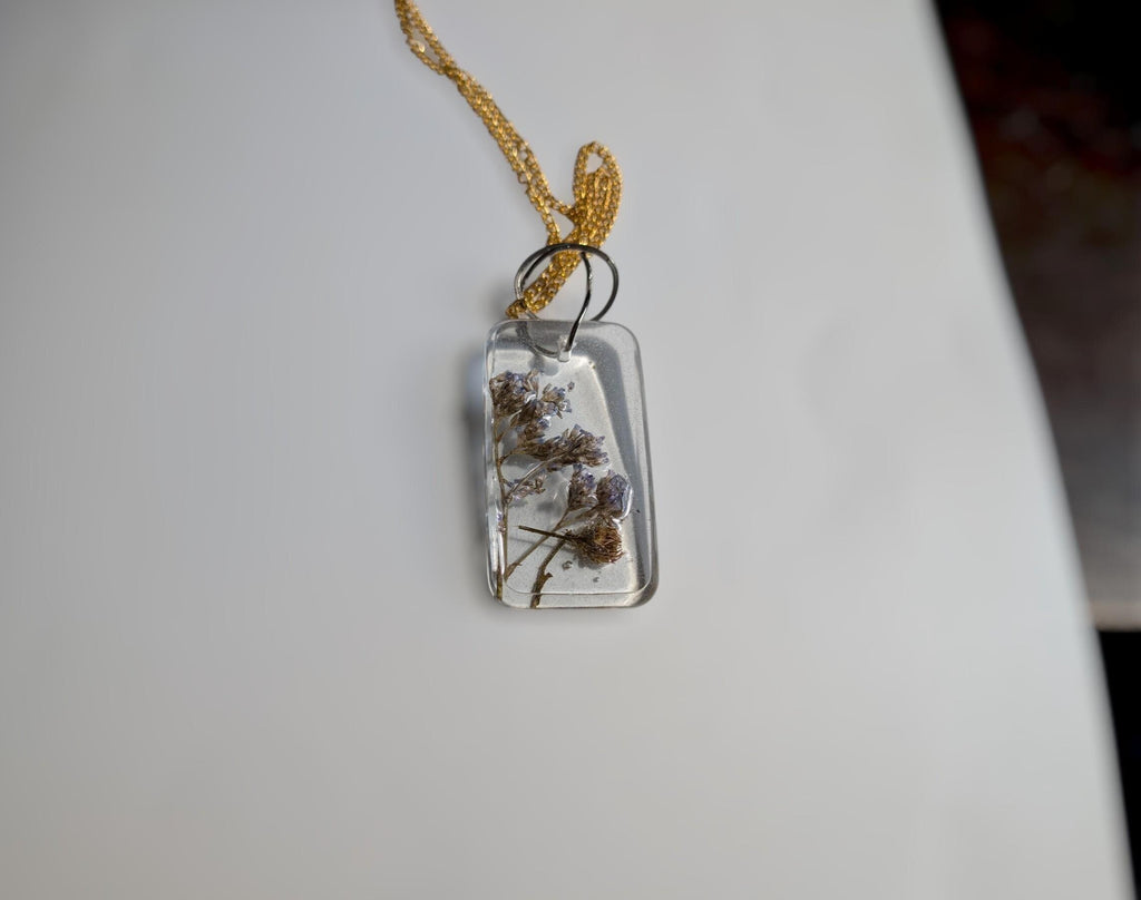 Real Flower Jewelry - Rectangular Pendant - Long Flower Necklace