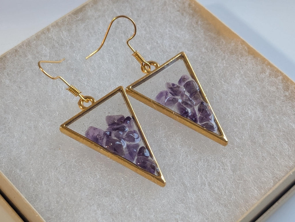 Natural Amethyst Earrings - Purple Resin Jewelry