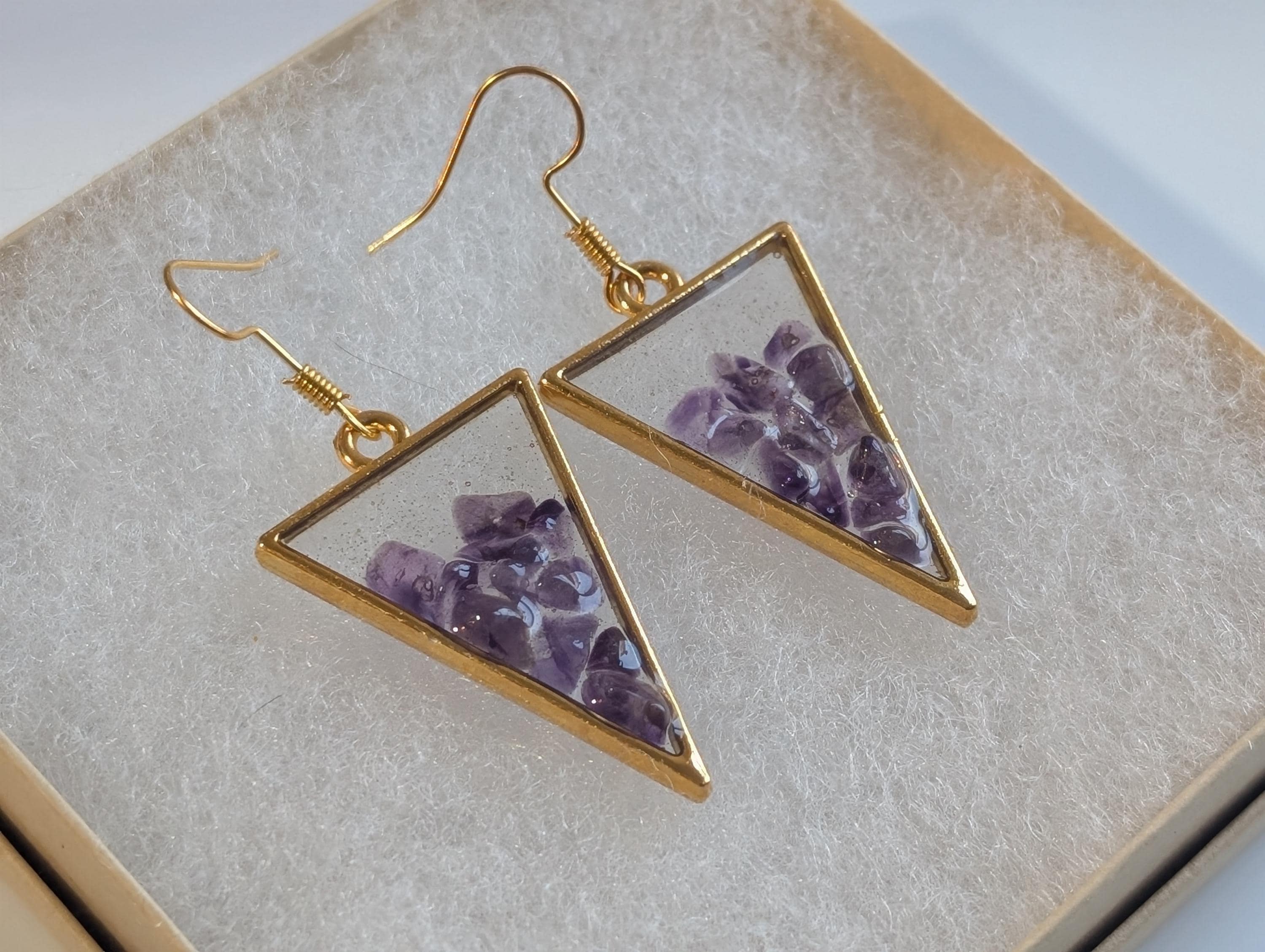 Natural Amethyst Earrings - Purple Resin Jewelry