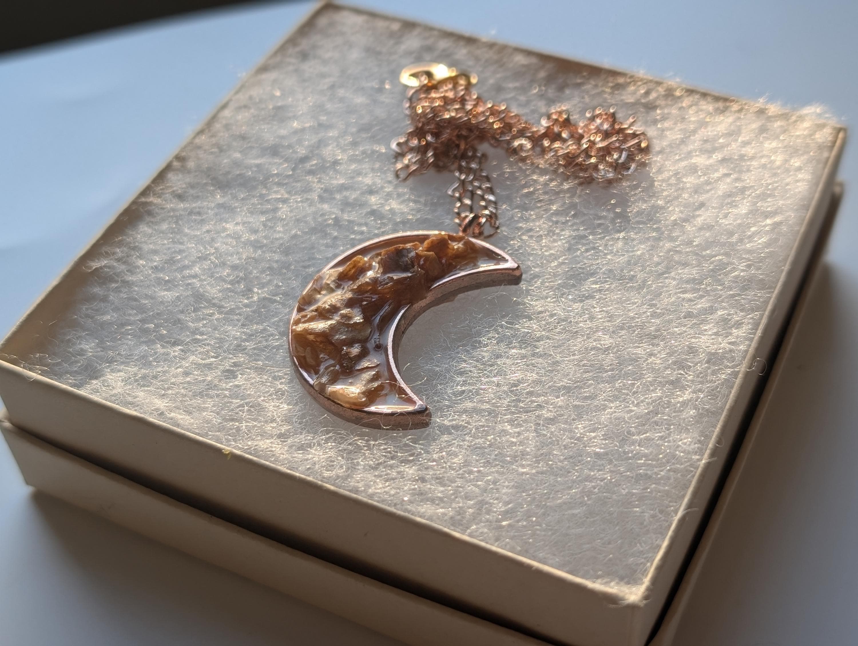 Moon Shaped Necklace - Dried Flower Pendant
