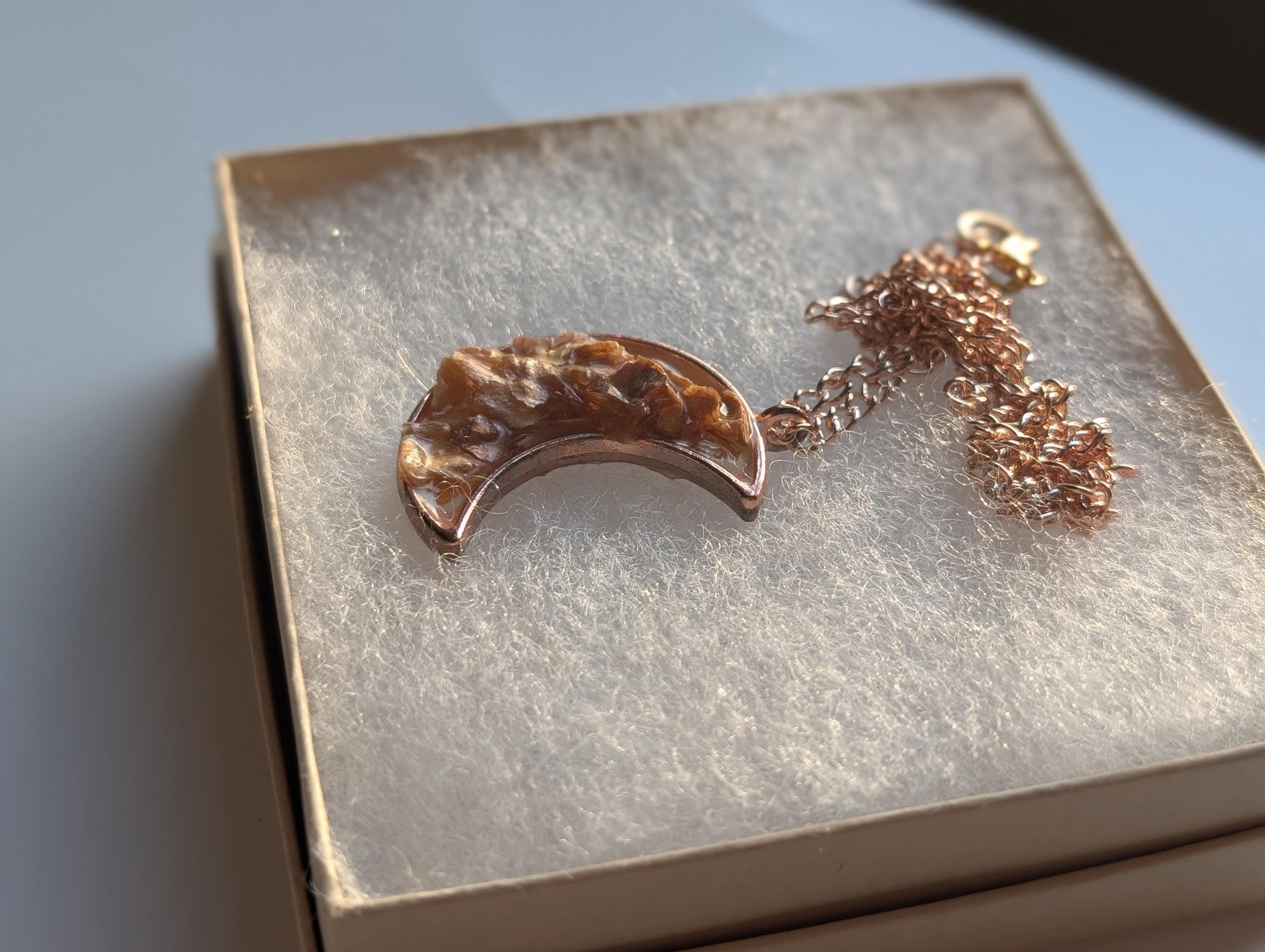 Moon Shaped Necklace - Dried Flower Pendant