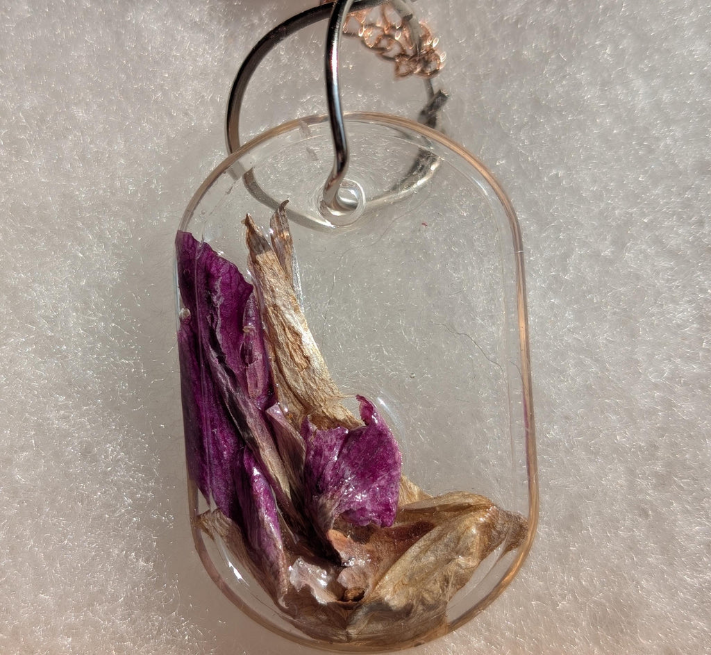 Dried Flower Pendant - Purple Resin Jewelry