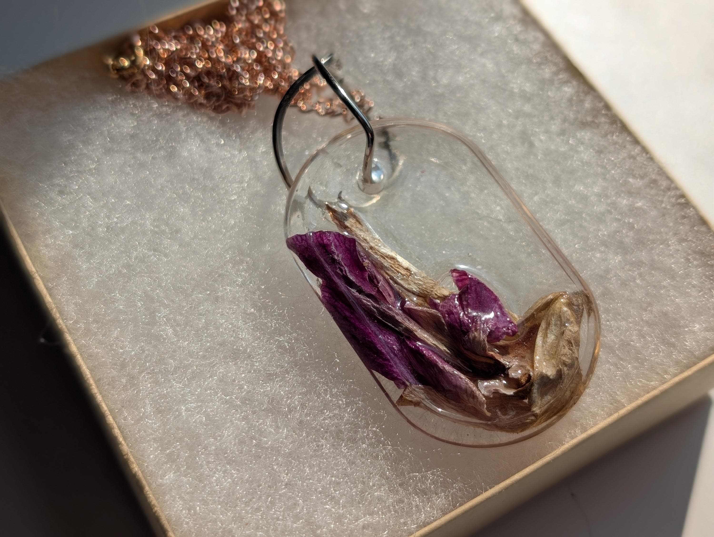 Dried Flower Pendant - Purple Resin Jewelry