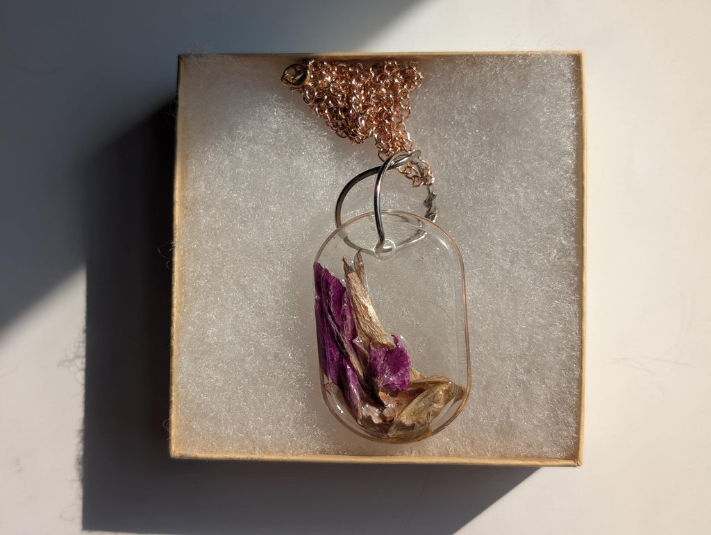 Dried Flower Pendant - Purple Resin Jewelry