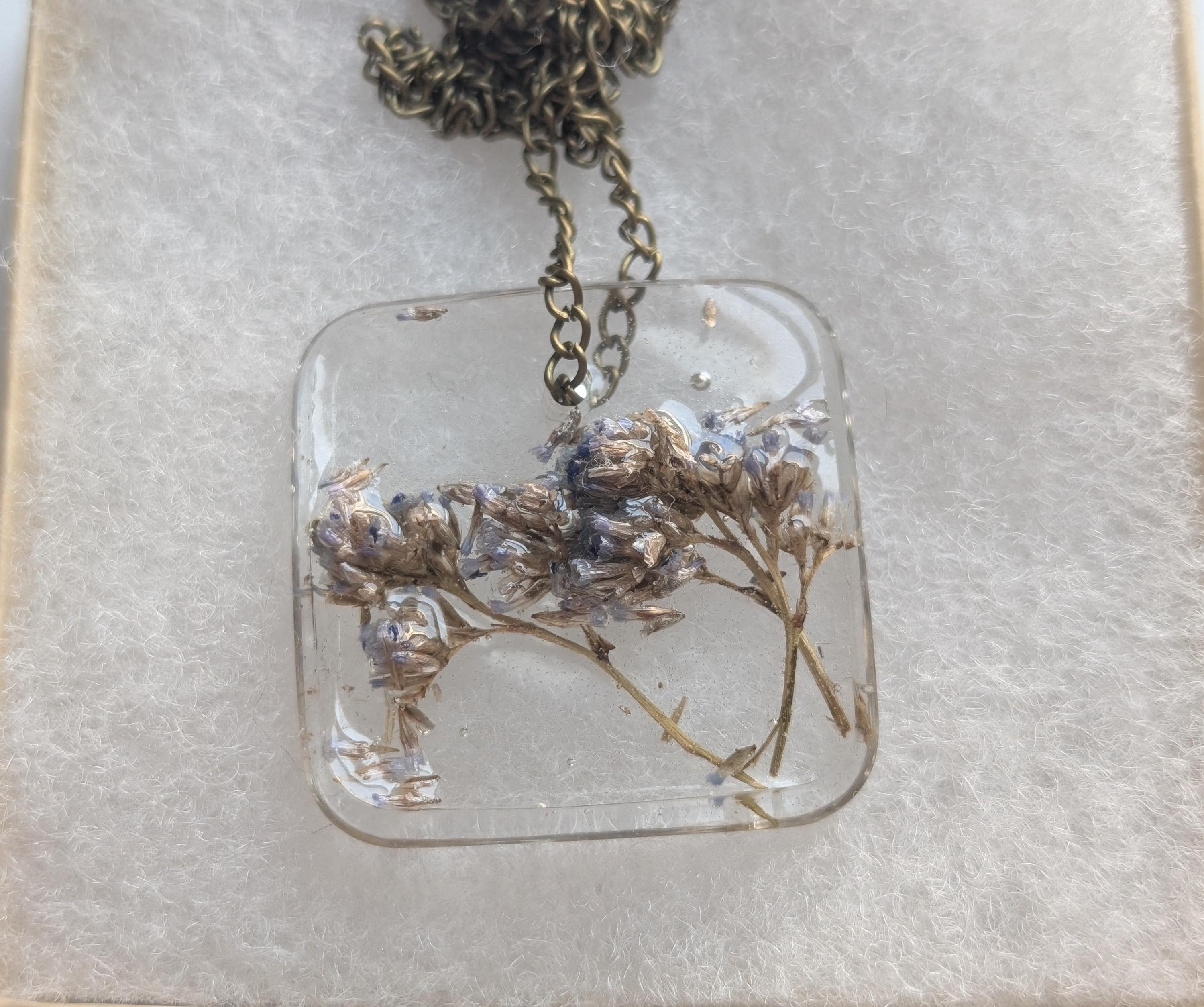 Dried Flower Pendant - Square Resin Jewelry