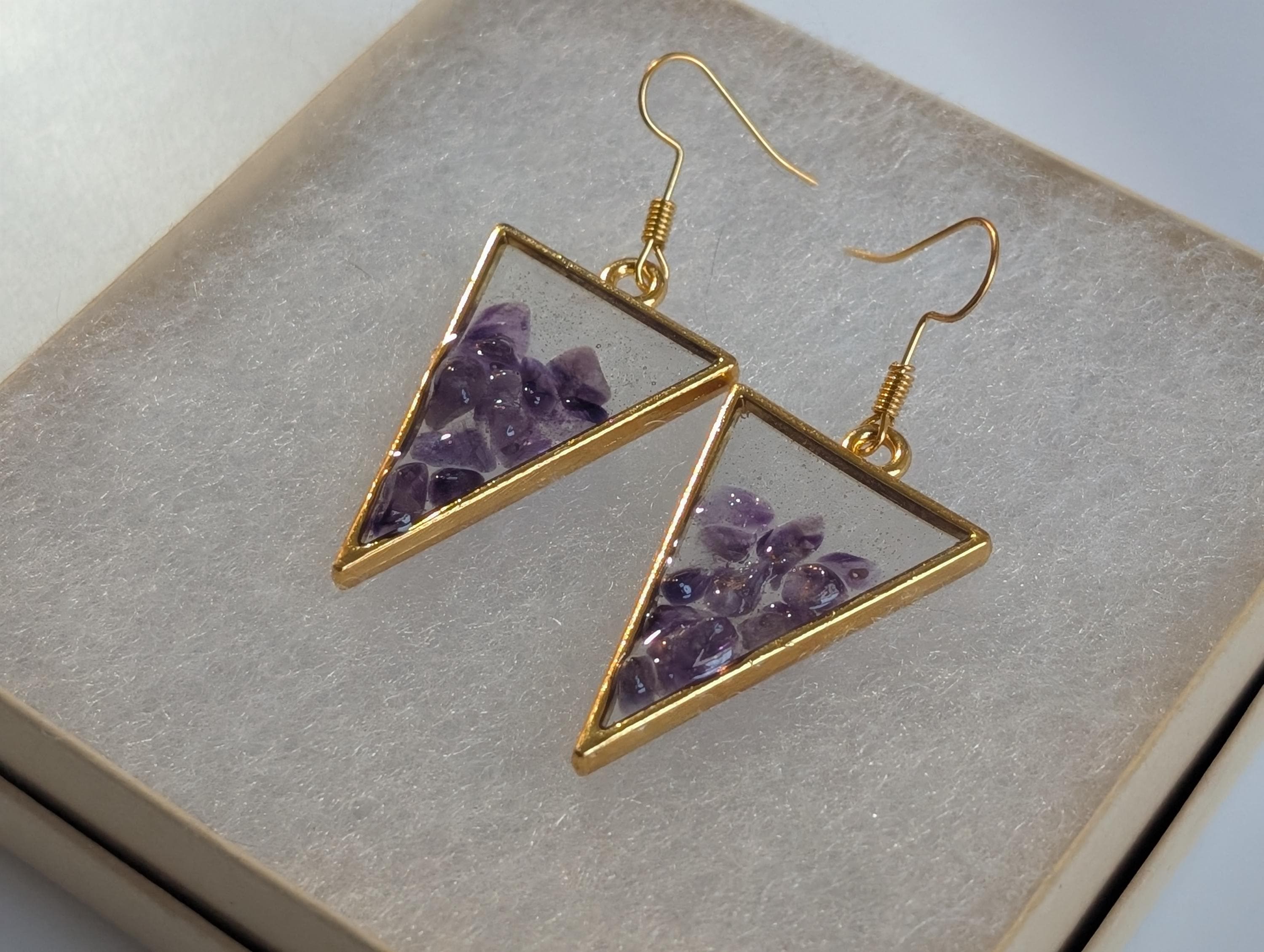 Natural Amethyst Earrings - Purple Resin Jewelry