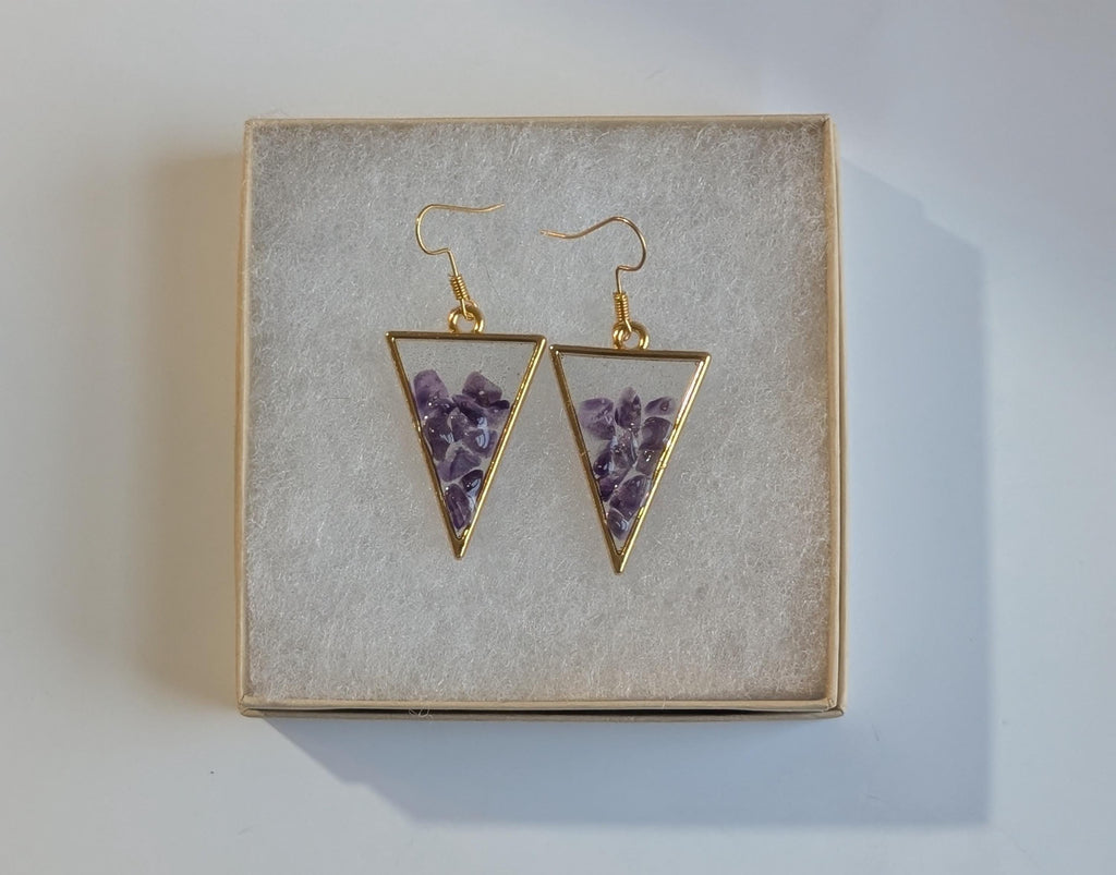Natural Amethyst Earrings - Purple Resin Jewelry