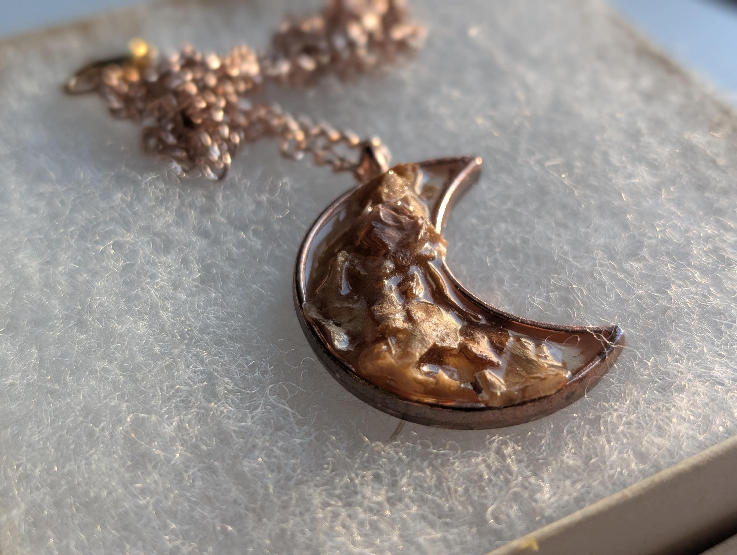 Moon Shaped Necklace - Dried Flower Pendant